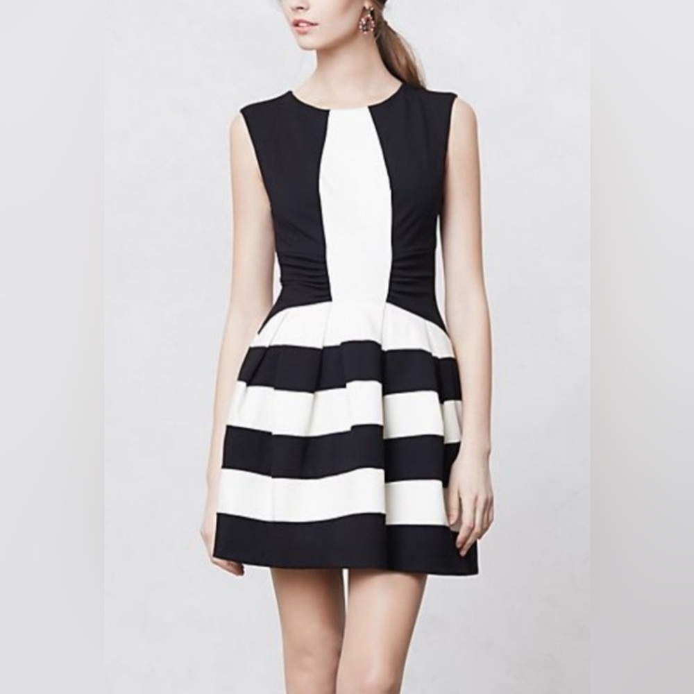 Anthropologie Black and White Graphic Fit-and-Flare Dress